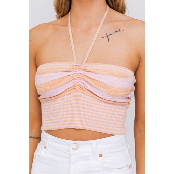 LE LIS HALTER NECK SWEATER CROP TOP PINK - Picture 7 of 11